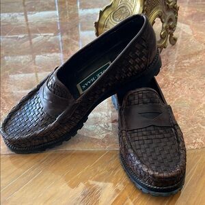Cole Haan Brown Leather Loafers with Woven Texture